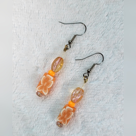 Artisan Jewelry - ARTISAN Orange Sherbert Beaded Statement Dangle Earrings / Pierced